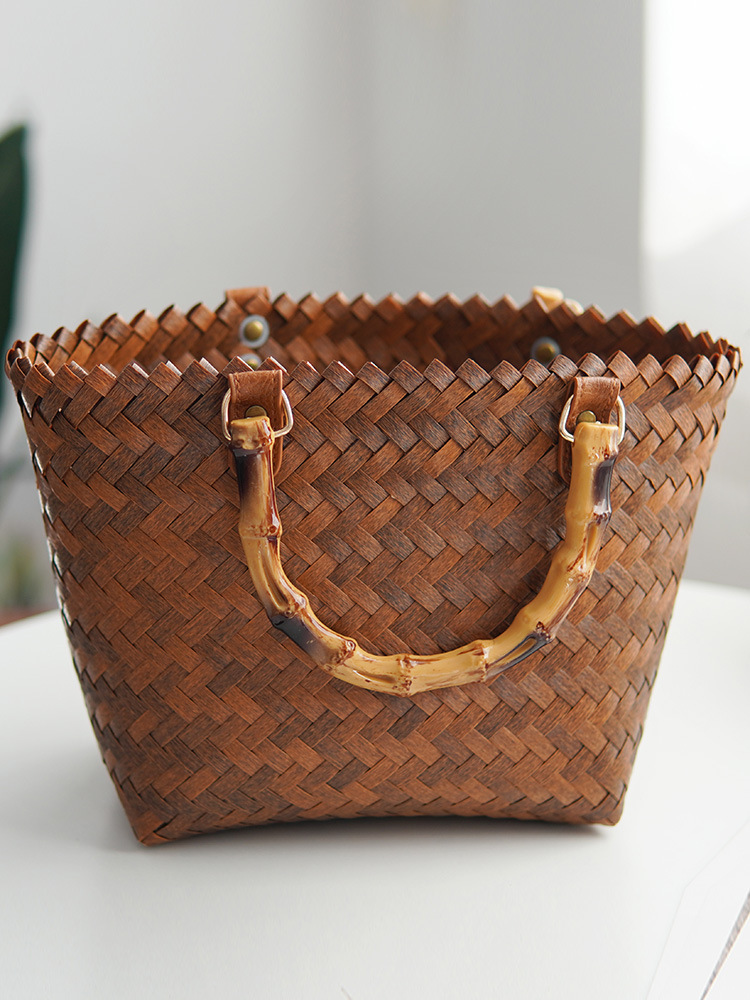 Factory wholesale imitation rattan net red straw woven bag women hand woven women's bag vintage imitation bamboo handbag