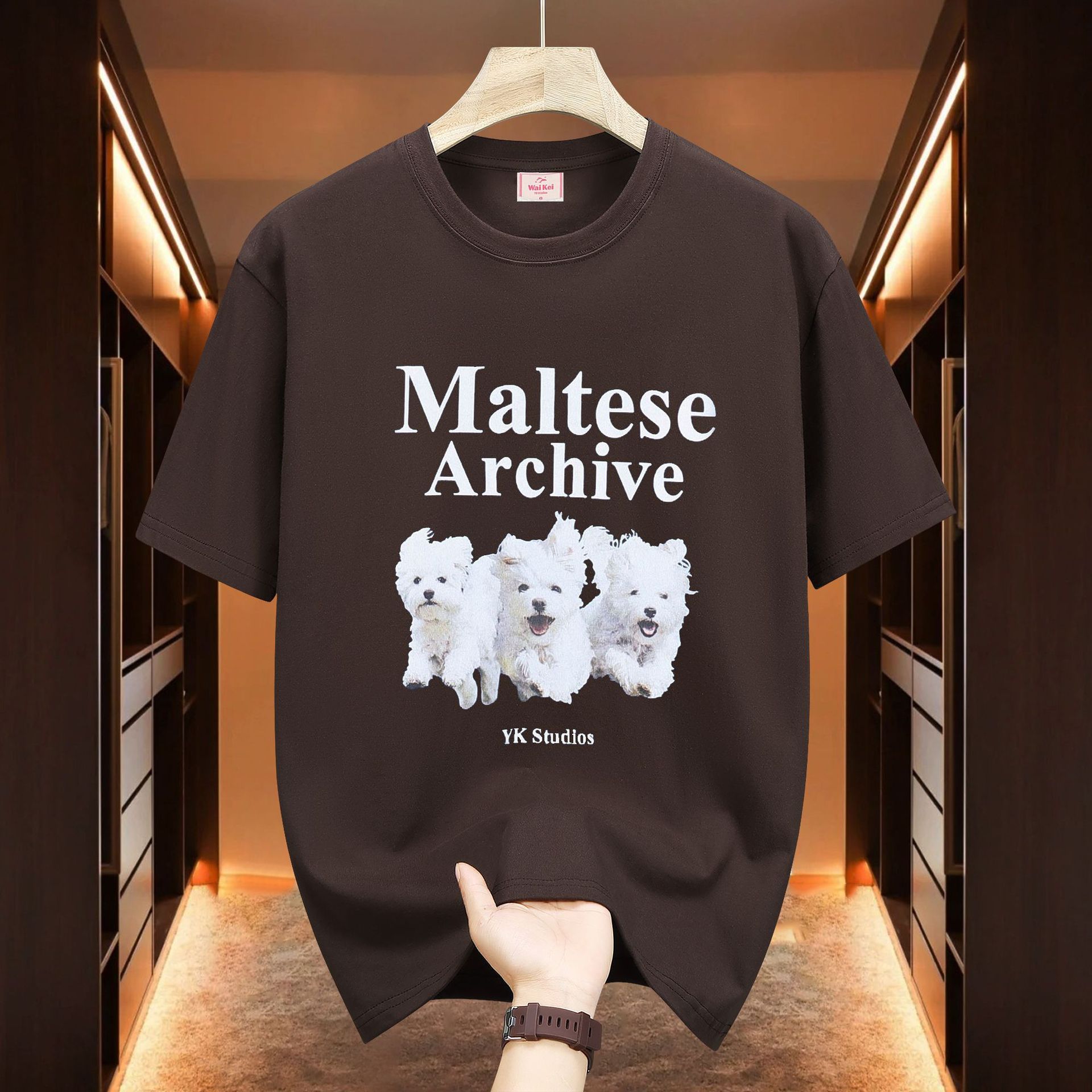 South Korea Fashion Brand waikei Three Dogs Printed Short-sleeved Pure Cotton Loose Men's and Women's Couple Jin Minkui Same Style T-shirt t