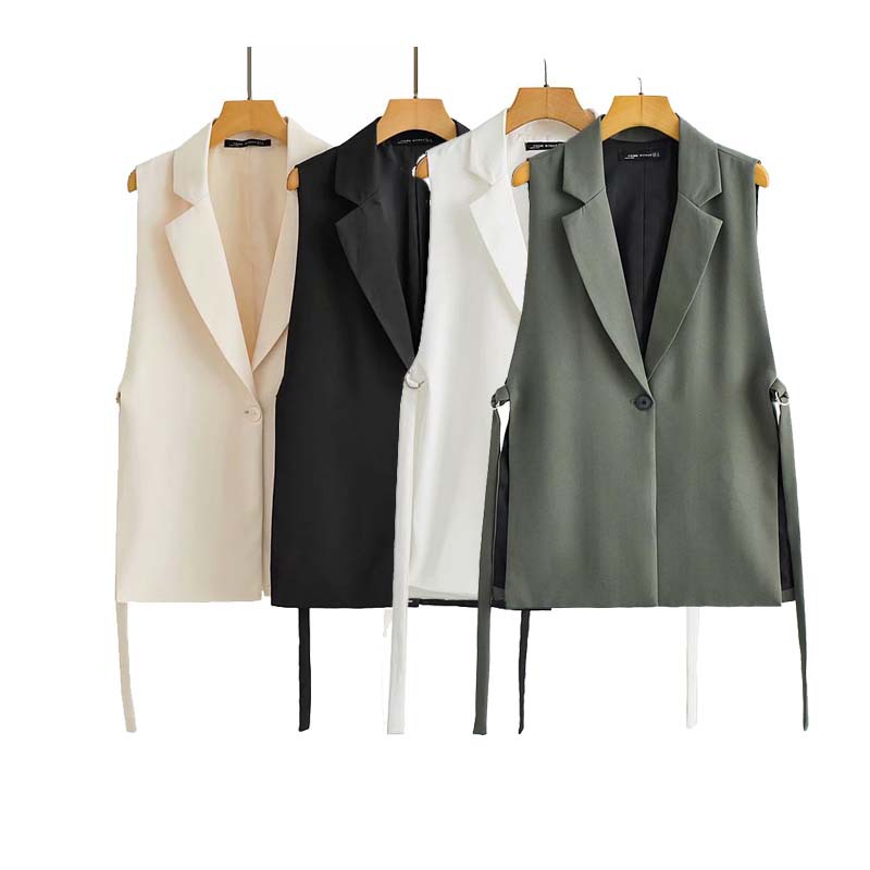 2022 Autumn New European and American solid color lace decorative split single buckle vest suit vest