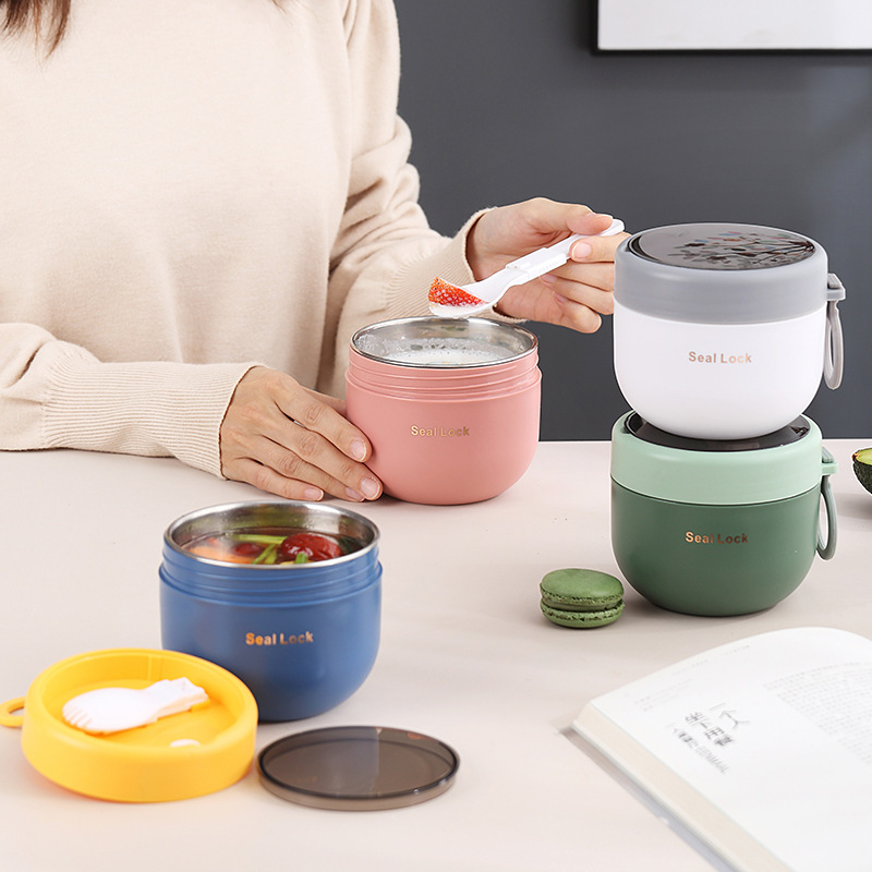 304 stainless steel large capacity insulation with lid spoon breakfast cup oatmeal Cup Milk Cup student office worker portable porridge