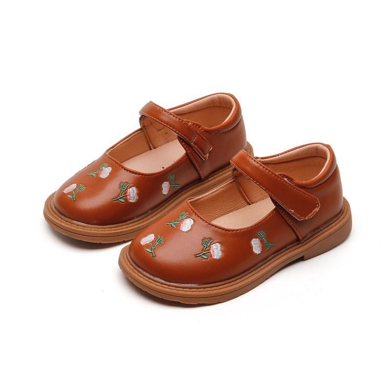 Girls' Princess leather shoes 2024 autumn flower National style dance shoes embroidered children's shoes middle and big children girls' shoes