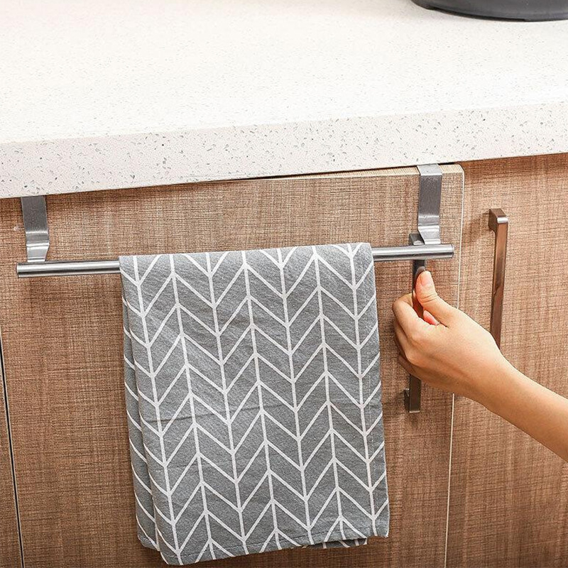 Stainless Steel Towel Rack Punch-free Towel Bar Bathroom Single-pole Bath Towel Shelf Cabinet Door Hanging Rack