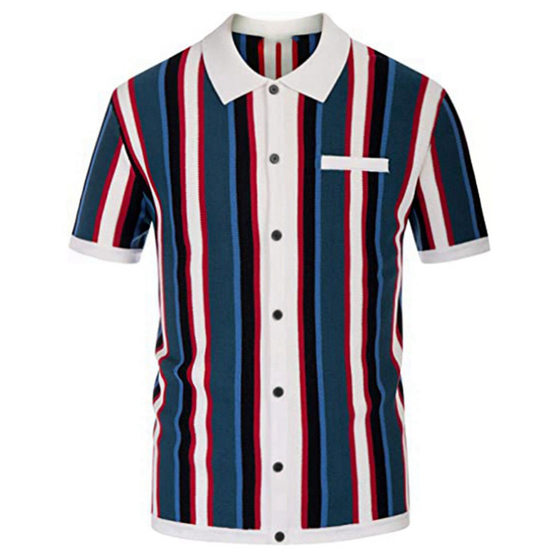 Amazon New Men's Summer Cardigan Knitted T-shirt Short Sleeve Lapel Striped Casual Polo Shirt Men SY0110