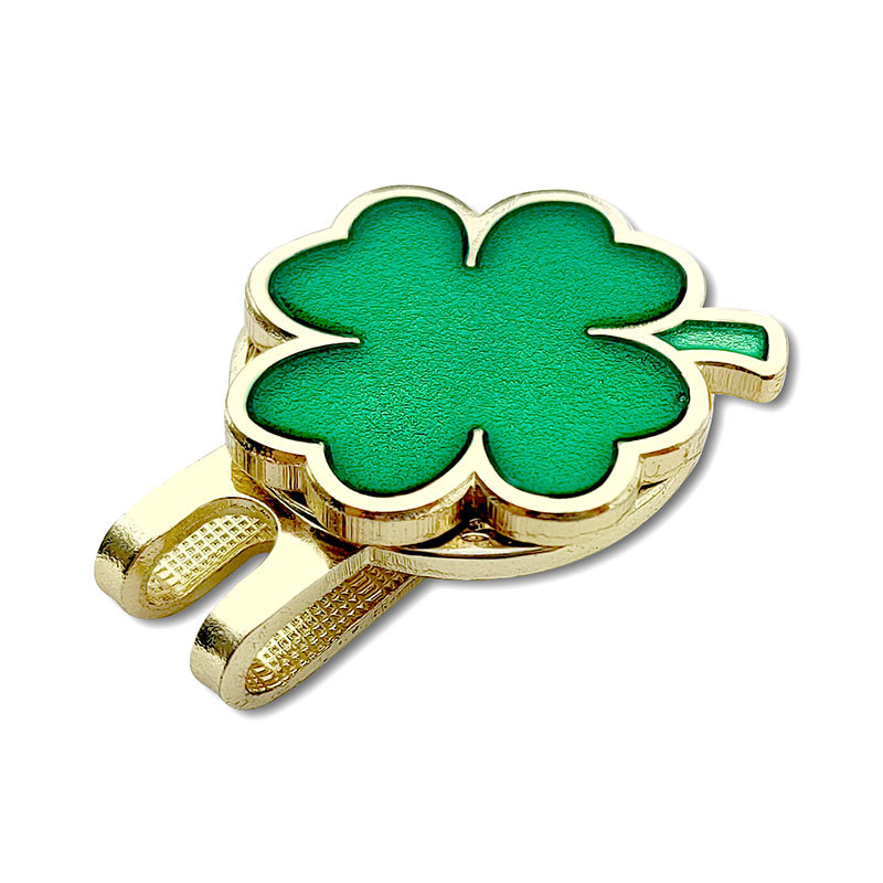 Stock golf ball logo cap clip blank four-leaf clover ball Gold Green cap badge blank can be laser logo