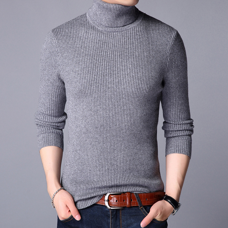Sandao autumn new European and American cross-border Men's vertical knitted pullover slim slimming solid color bottoming sweater men
