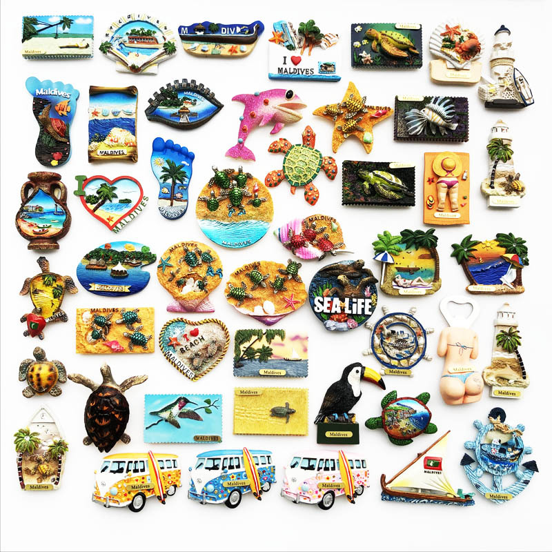 Cross-border e-commerce in stock wholesale Maldives tourism commemorative decorative crafts resin painted magnet refrigerator magnets