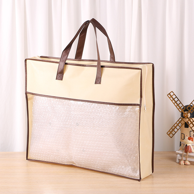 Non-woven bag home textile zipper tote bag transparent four-piece quilt quilt packaging storage dust bag customization