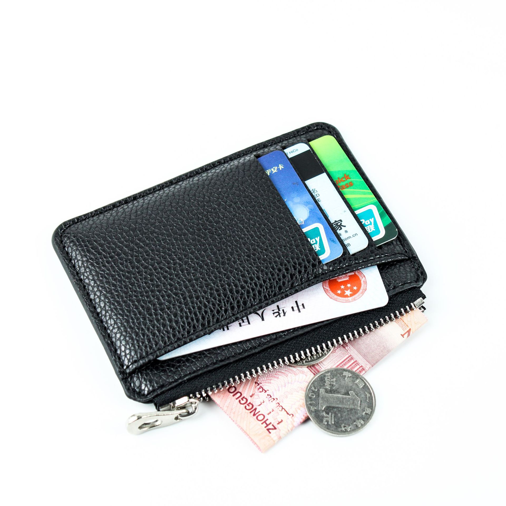 Foreign trade hot new vertical casual card bag zipper multi-card coin purse multi-functional lychee pattern card holder wholesale