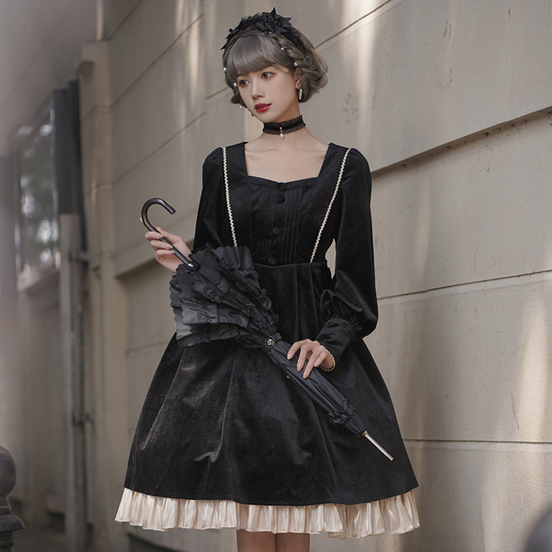Sakura Love Original Autumn and Winter Velvet lolita Dress Ms Lily op Elegant Court Style Dress lolita Dress