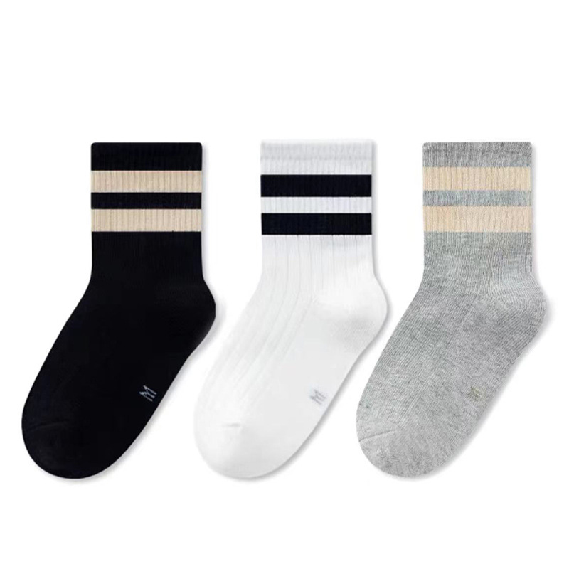 Children's socks spring and summer thin mesh breathable black and white gray student socks two bars girls wholesale manufacturers tube socks Cotton