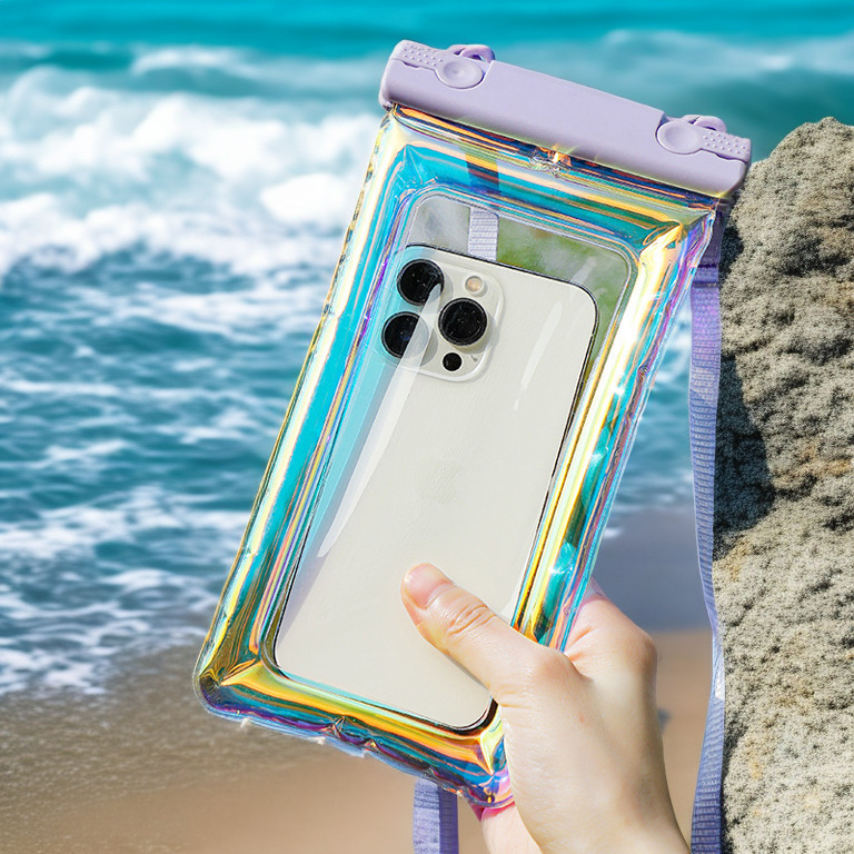 Floating laser mobile phone waterproof bag touch screen swimming water park drifting transparent mobile phone waterproof case with airbag