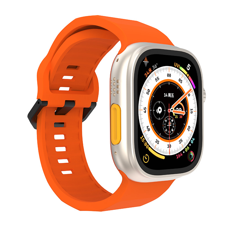 For Apple Watch 123456789 Generation Ultra Wave Sport Iron Buckle Silicone Watch Band