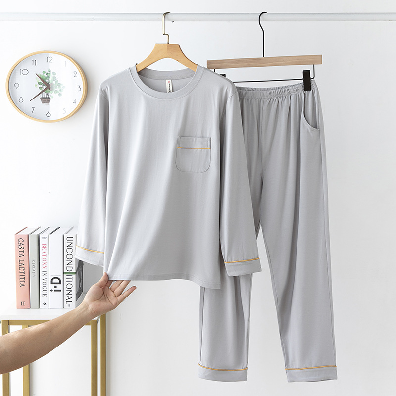 Pajamas men's viscose cotton summer thin spring and autumn long-sleeved trousers suit plus size outerwear men's homewear RC
