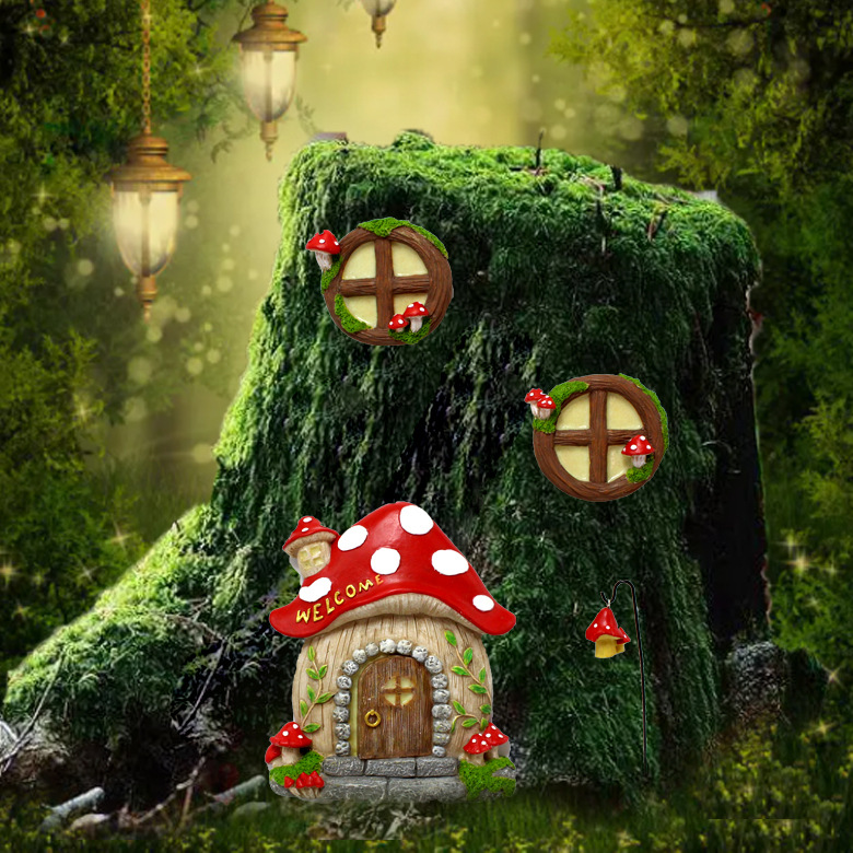 Amazon cross-border new mushroom doors and windows outdoor garden decoration creative resin courtyard villa tree decorations