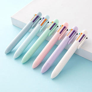 Creative Macaron 6 Color Ballpoint Pen Morandi Candy Color Push Pen Student Multicolor Oil Pen Color Hand Account Pen