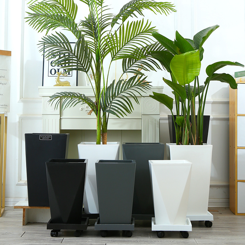 Nordic Imitation Cement Flower Pot Large Diameter Rectangular Floor-Standing Pot Living Room Green Planting Santaei Sunflower Bird of Paradise Resin Pot
