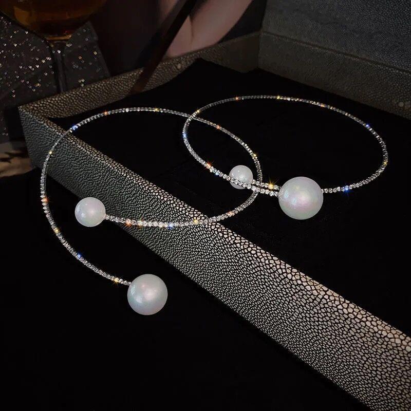 Distinctive choker Neck Strap Clavicle Chain Women's Full Diamond Size Pearl Open Collar Women's Japanese and Korean Style Cyber Popular Short Necklace