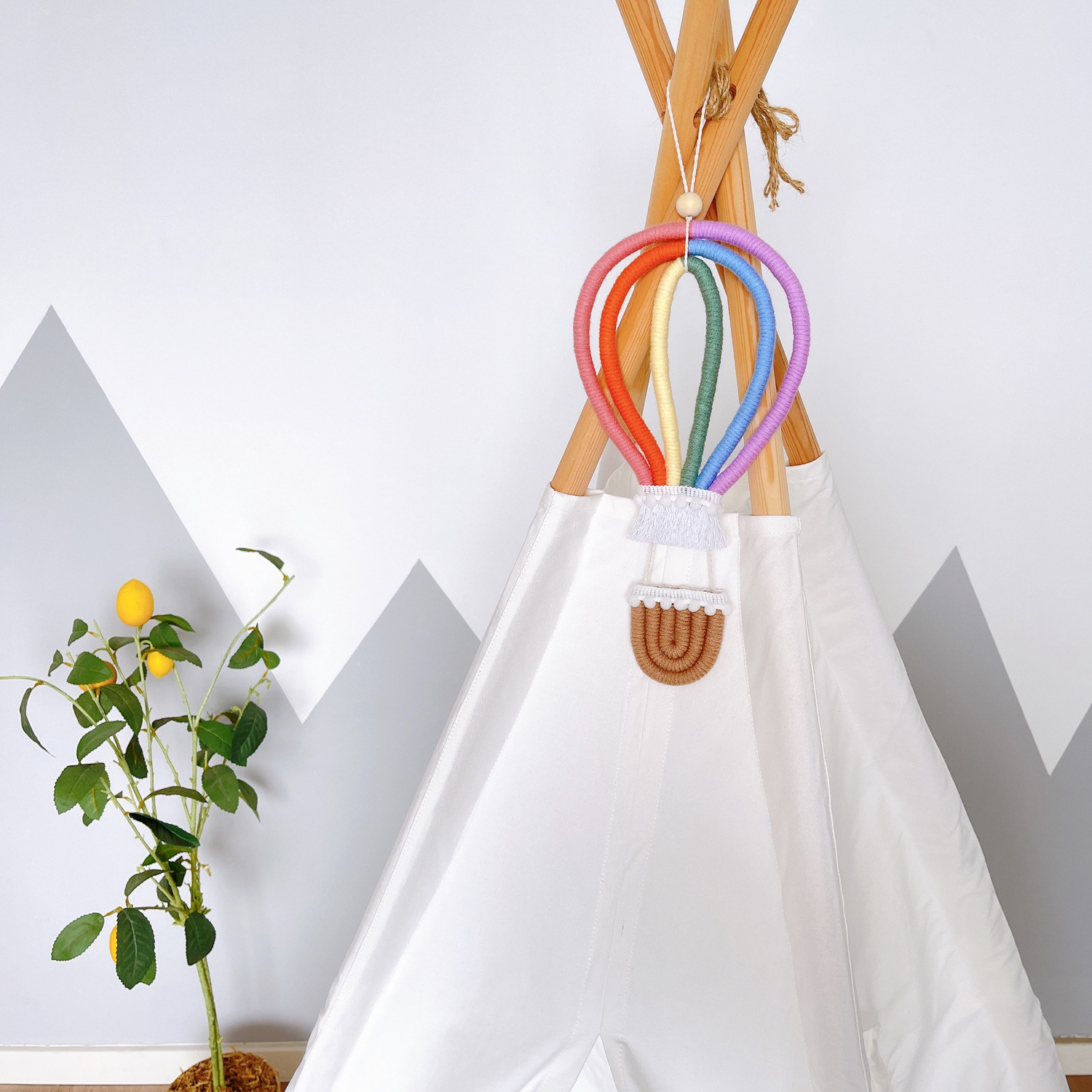 ins Decoration Amazon Nordic Style Home Children's Room Decoration Pendant Woven Hot Air Balloon Rainbow Hanging Wall Decoration