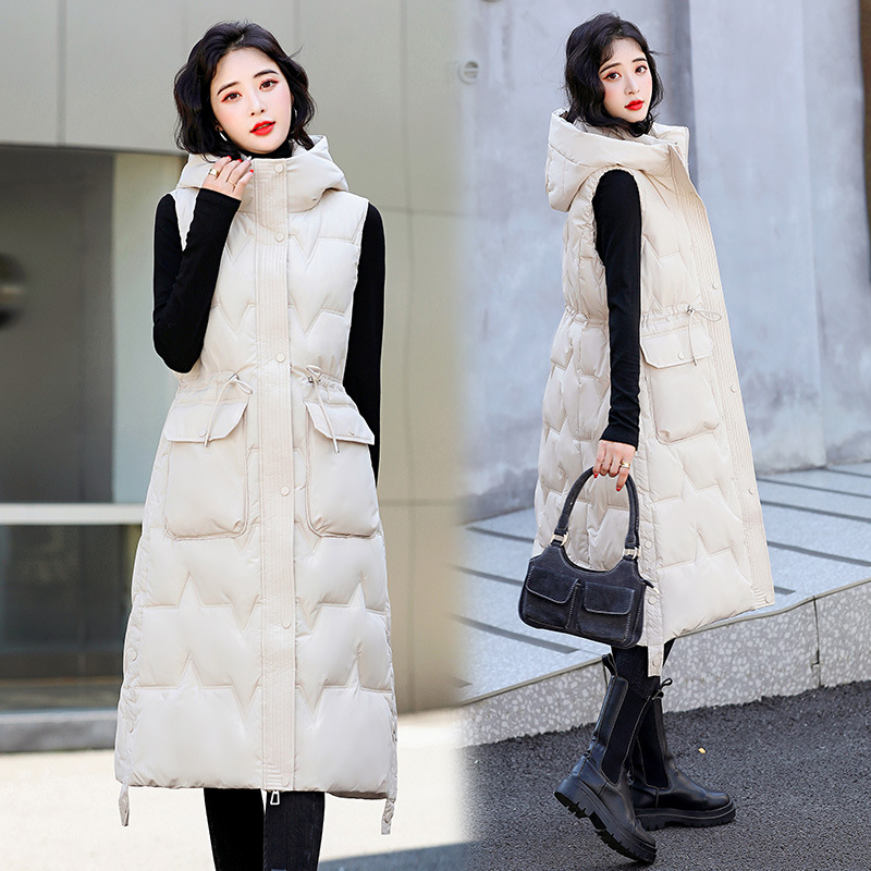 Down cotton vest women's waistcoat 2022 autumn and winter New Korean style outer wear long over the knee plus size vest vest outer