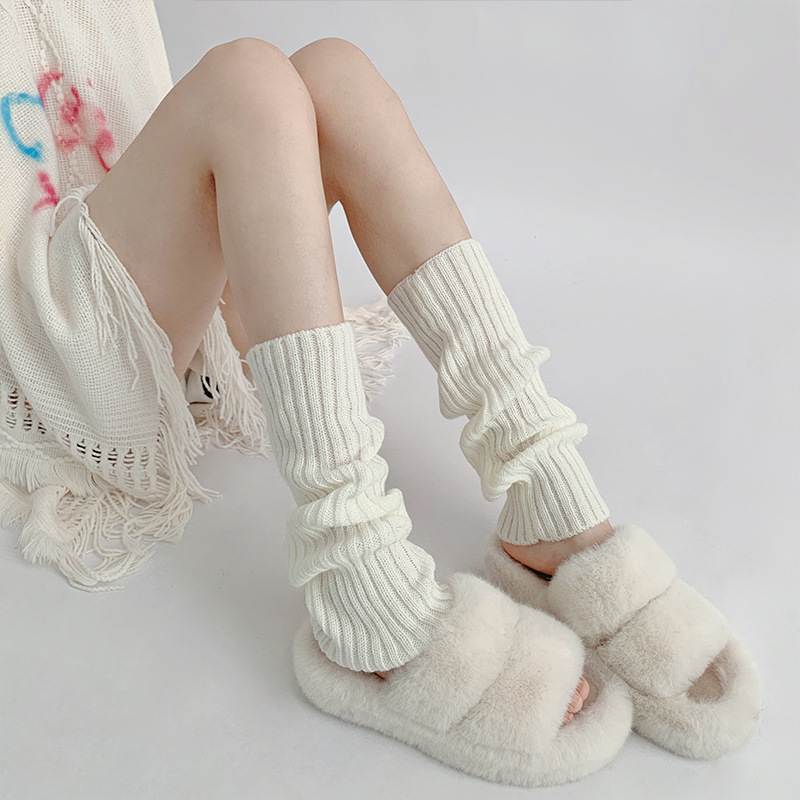 White pile of socks leg covers y2k leggings over the knee socks long knitted calf socks warm snow boot socks