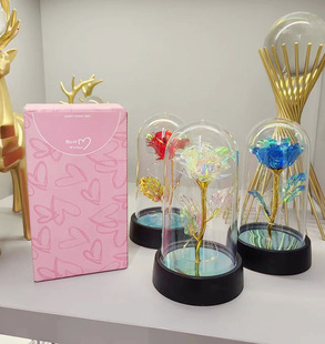 Gold Foil Festoon Gold Rose Flower Plastic Cover LED Light Eternal Flower Birthday Valentine's Day Gift Ornaments Decoration Cross-border