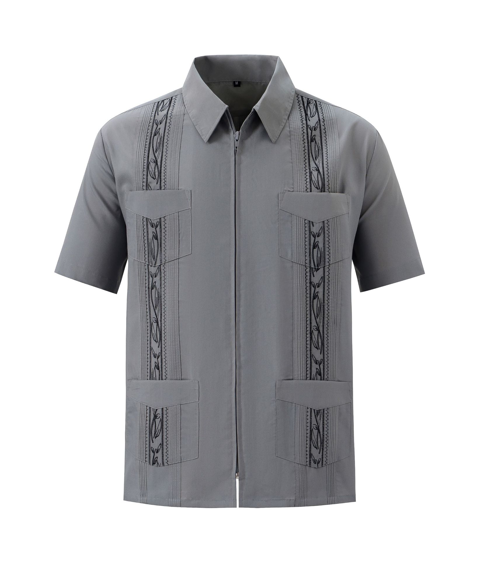 European and American four-pocket zipper shirt men's guayabella shirt men's short-sleeved pull-up shirt