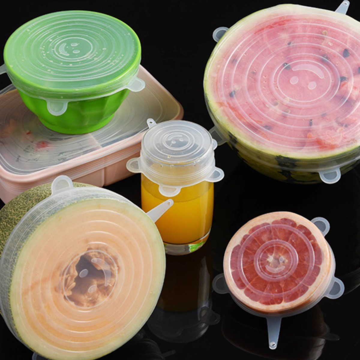跨境專供多功能食品級硅膠保鮮蓋冰箱蓋碗蓋密封保鮮膜6件套批發