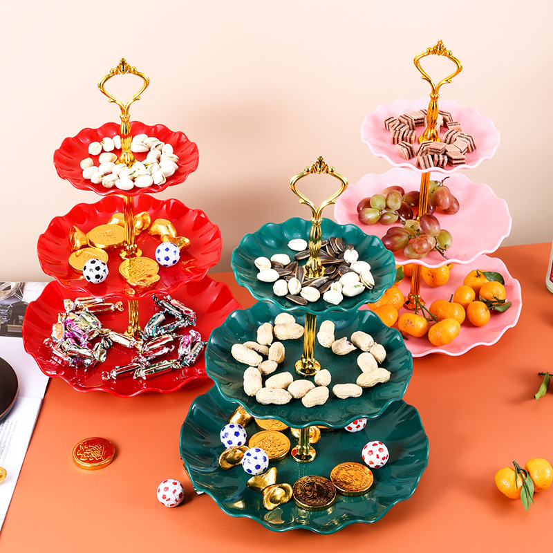 European-style dessert table fruit plate three-layer cake rack New Year's dessert rack wedding party Candy plate plastic dried fruit plate