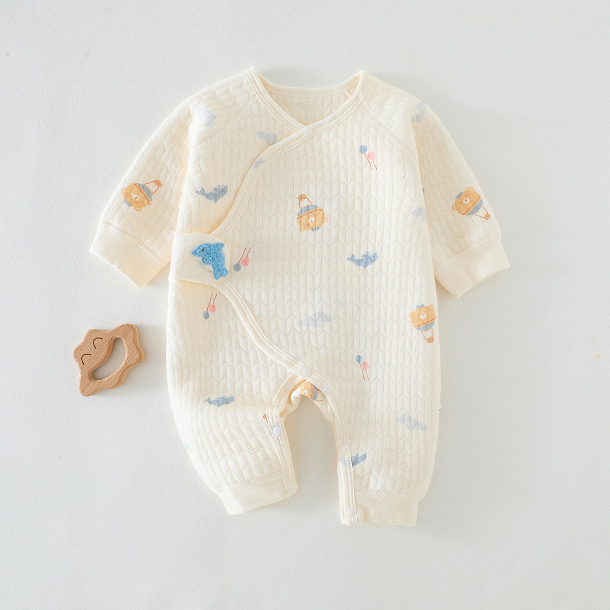 Baby Autumn and Winter Thin Cotton Air Layer Cotton Warm-keeping Class A Pure Cotton Boneless One-piece Warm-keeping Outgoing Clothing