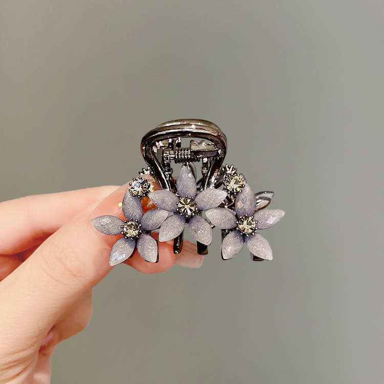 2024 new rhinestone colored glaze flower gun black hairpin high sense back of the head half tie grip clip exquisite shark hair accessories_voghion.com
