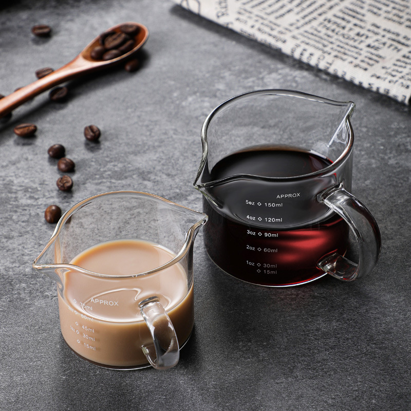 Heat-resistant double nozzle small Milk Cup High Borosilicate glass measuring cup with scale handle 75ml 150ml espresso cup