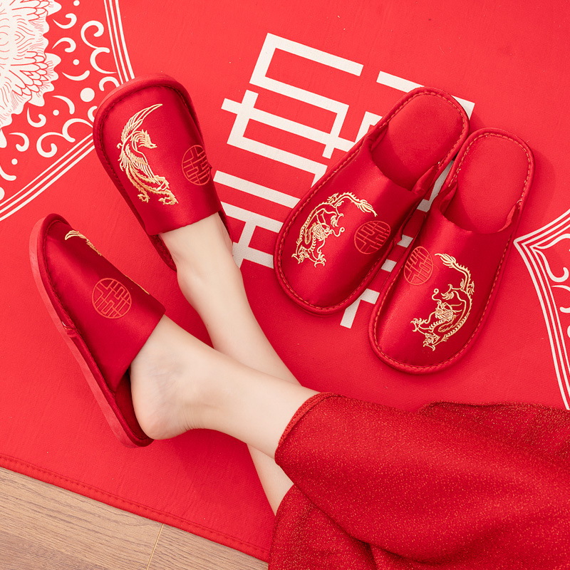 Wedding slippers Four Seasons wedding bride and groom wedding home satin factory direct wholesale a generation of hair