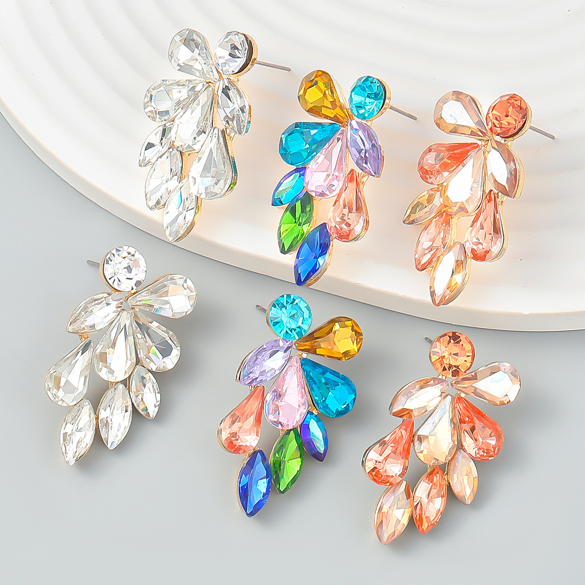 2022earrings時尚彩鑽系列合金鑲鑽玻璃鑽耳環女歐美誇張滿鑽耳釘
