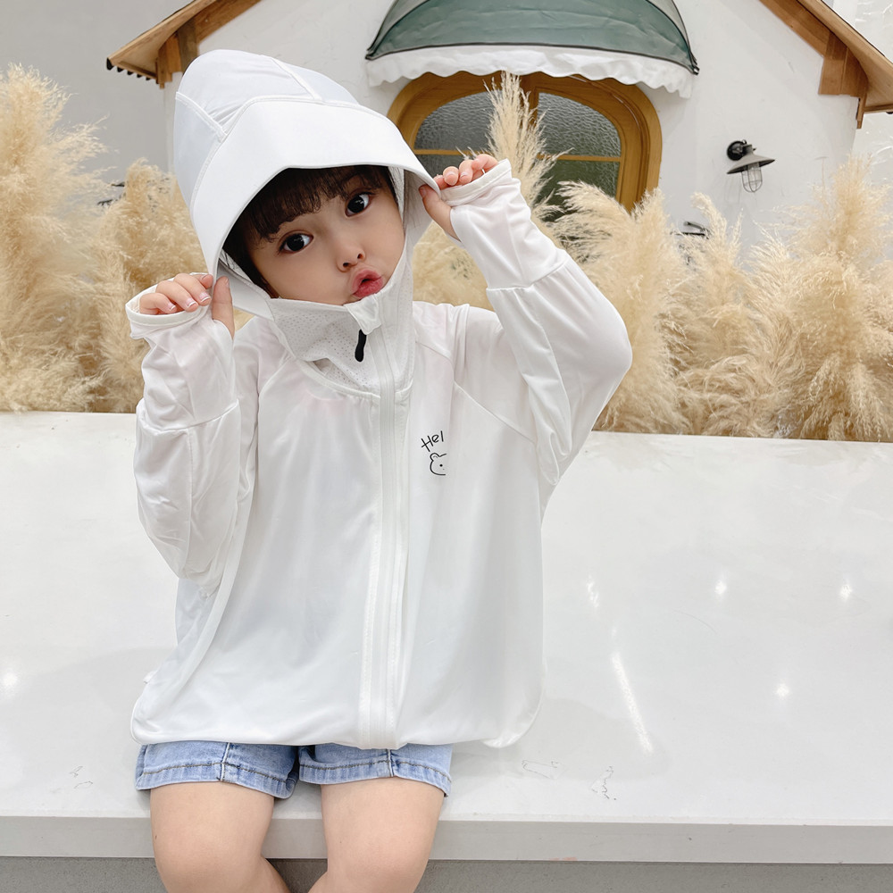 2024 Summer Solid Color Ice Silk Children's Sun Protection Clothing Sun Protection Baby Coat Boys' and Children's Travel Sun Protection Clothing