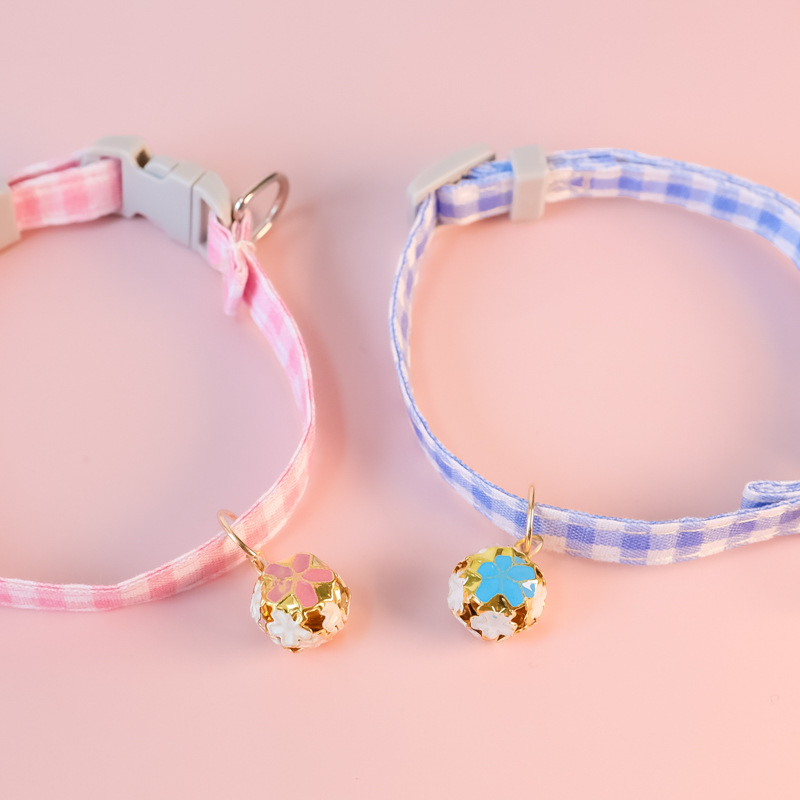 Special cross-border Amazon plaid bow tie pet collar cat dog flower Bell safety buckle adjustable jewelry