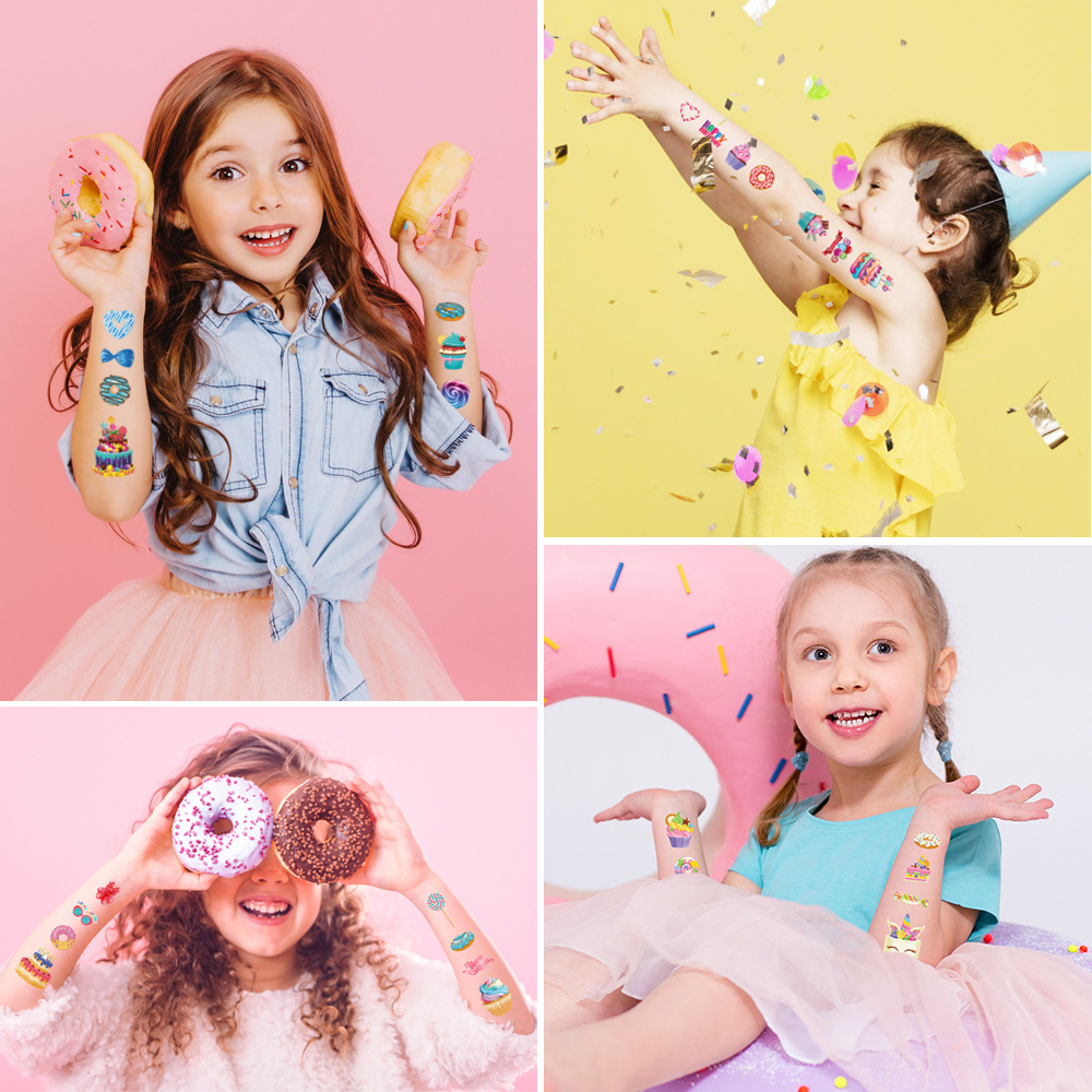 New Children's Dessert Tattoo Sticker Waterproof Boys and Girls Birthday Party Cake Candy Cartoon Fun Temporary Sticker