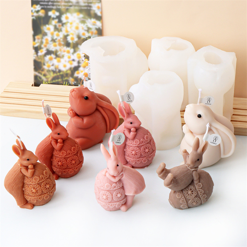 Cross-border Easter cute rabbit shape silicone mold DIY epoxy resin plaster aromatherapy candle decorations