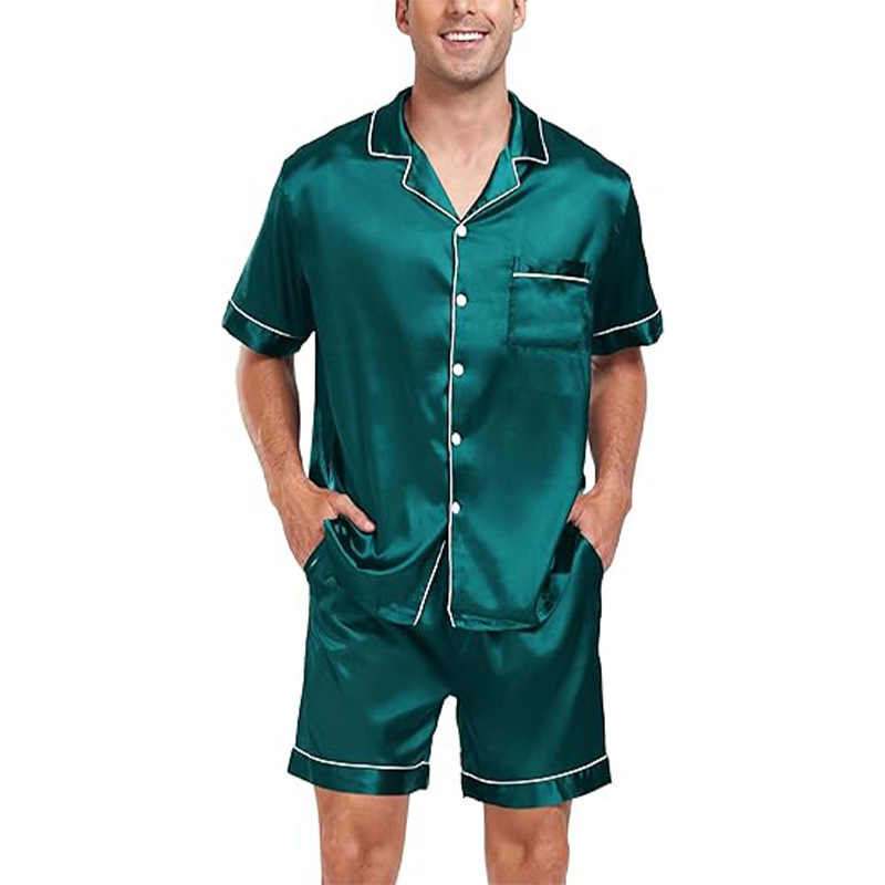 Cross-border  plus size men's short-sleeved shorts satin European and American Foreign trade summer casual home wear pajamas suit_voghion.com