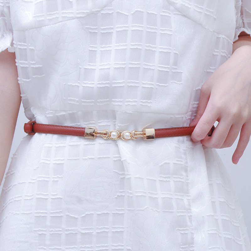 Black Belt Women's fine decoration with skirt waist all-match pearl buckle women's suit sweater small Belt Women's