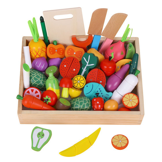 Wooden Magnetic Children's Educational Playhouse Toy Simulation Fruit Cut and Watch Game Vegetable Cut and Play Building Blocks