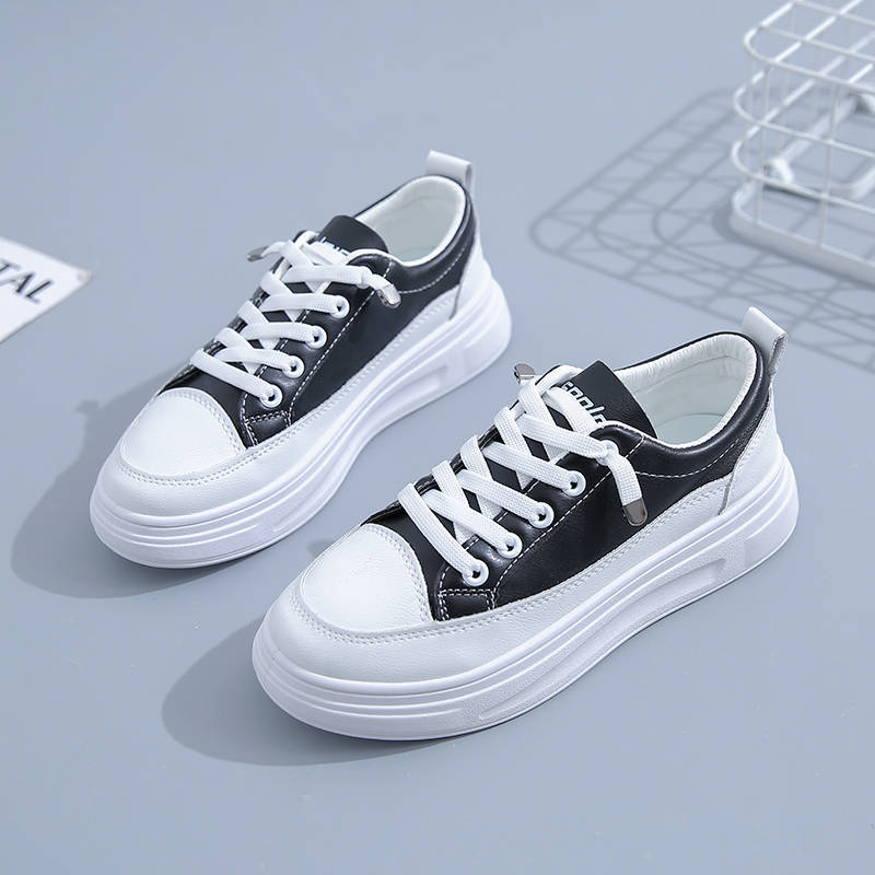 Women's White Shoes Spring and Summer New Leather Panel Shoes Thick Bottom Breathable Sports Shoes Korean Style Outdoor Fashion Travel Shoes for Women
