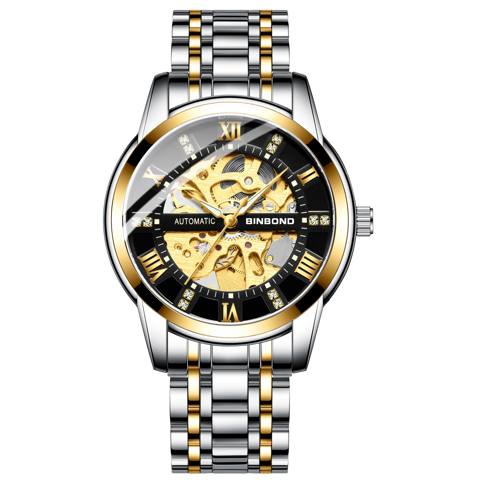 Binbang Watch Men's Automatic Mechanical Watch Hollow Luminous Waterproof Student Korean Style Simple Fashion Men's Watch