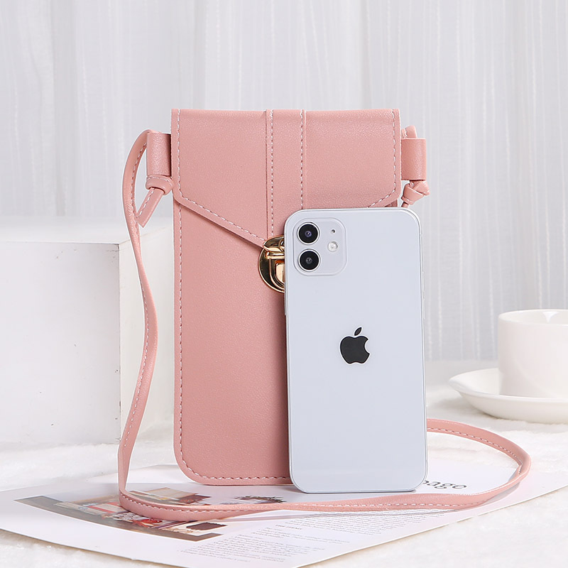 Women's Bag Thin Fashionable Lock Buckle Crossbody Mobile Phone Bag Touch Screen Mobile Phone Wallet Women's Retro Student Buckle Small Wallet