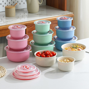 Younis Wheat Straw Preservation Box with Lid Dry Food Vegetable and Fruit Sealed Storage Box Portable Plastic Preservation Bowl Set
