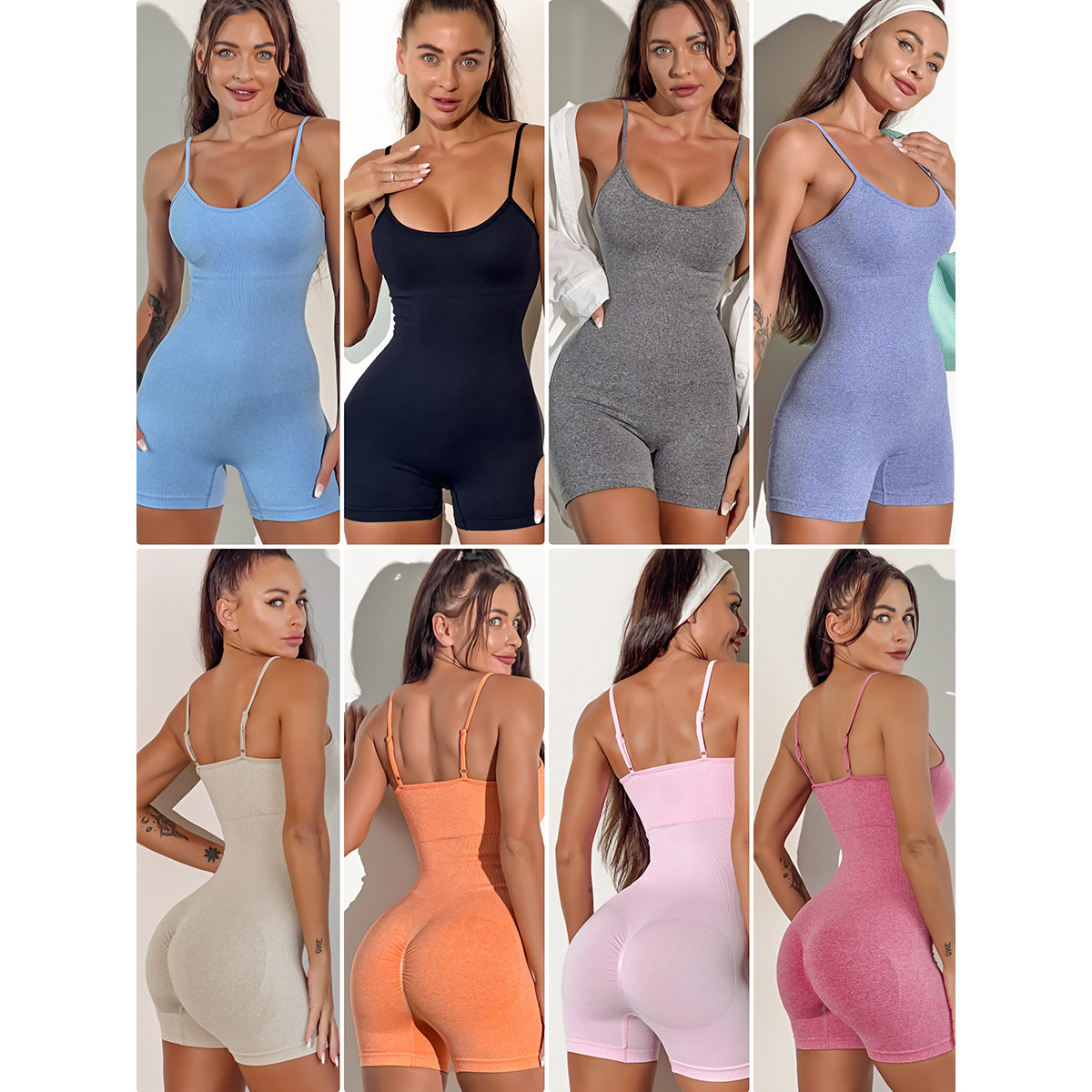 European and American cross-border new sling one-piece yoga clothes seamless slim Peach Hip sports fitness jumpsuit shorts