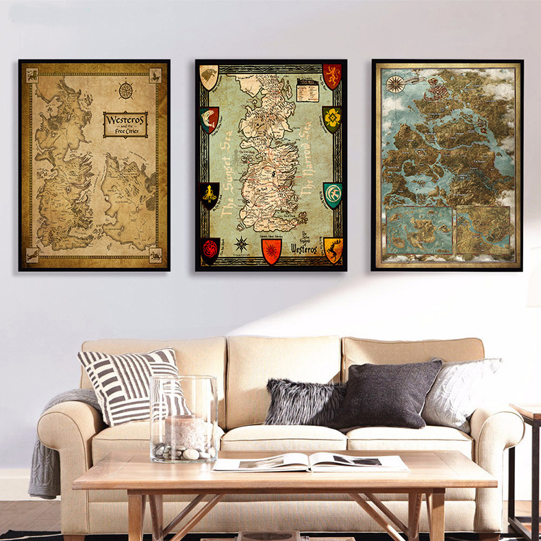 AliExpress Rights Game Poster Spray Painting Retro Style Map Living Room Hanging Painting Internet Cafe Game Hall Decorative Painting