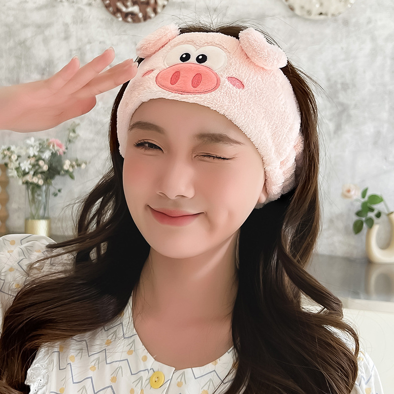 New Cartoon Animal Piglet Coral Fleece Hair Band Wash Face Headdress Hair Band Women's Facial Mask Korean Style Cute Hair Band