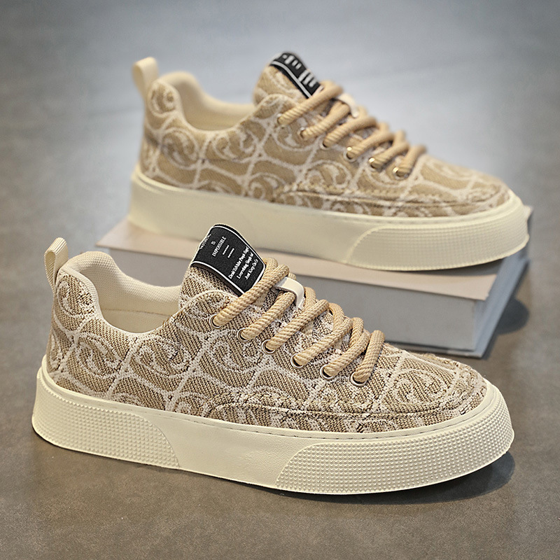 Canvas Shoes Men's Low-top Summer 2024 New Niche Low-top Printed Sneakers Men's Thick-soled Sports Casual Trendy Shoes