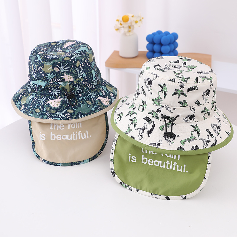 Children's Baby Summer Sunscreen Hat Quick-drying Anti-splashing Fabric Children's Neck Neck Protection Dinosaur Animal Fisherman Hat