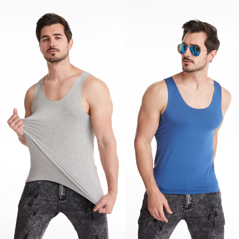 Summer men's modal vest plus size elastic youth waistcoat sports fitness sleeveless t-shirt bottoming shirt wholesale
